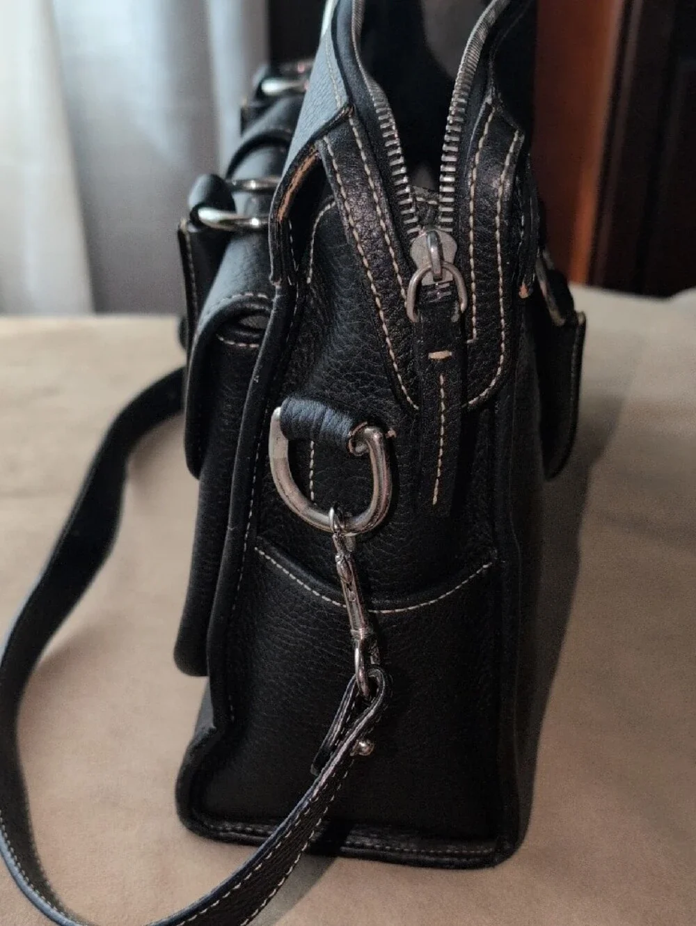 Dooney & Bourke Vintage Black Leather Double Pocket Briefcase Satchel